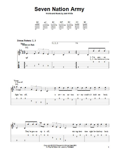 seven nation army guitar notes easy