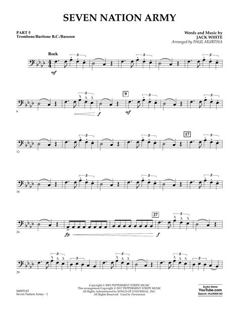 seven nation army notes for trombone