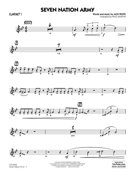 seven nation army sheet music clarinet