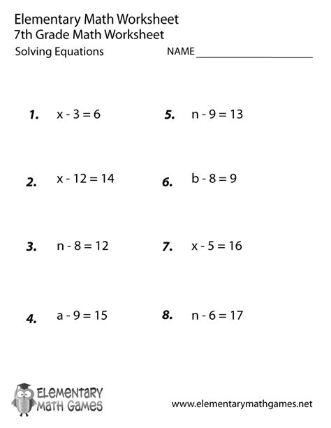 Seventh Grade Math Formula Worksheets