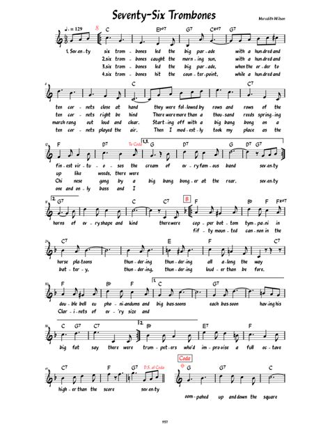 seventy six trombones song lyrics