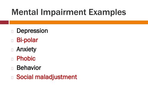 severe mental impairment examples