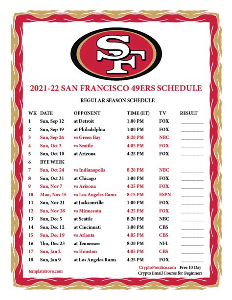 sf 49ers 2022 schedule printable