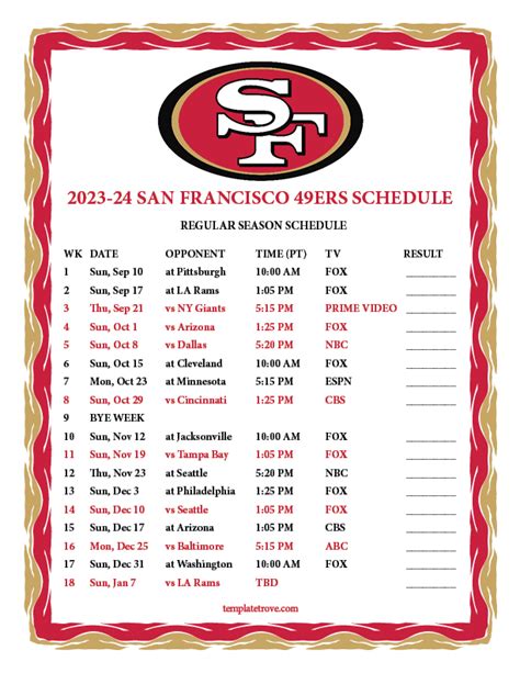 sf 49ers 2023 schedule