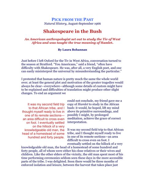 shakespeare in the bush analysis