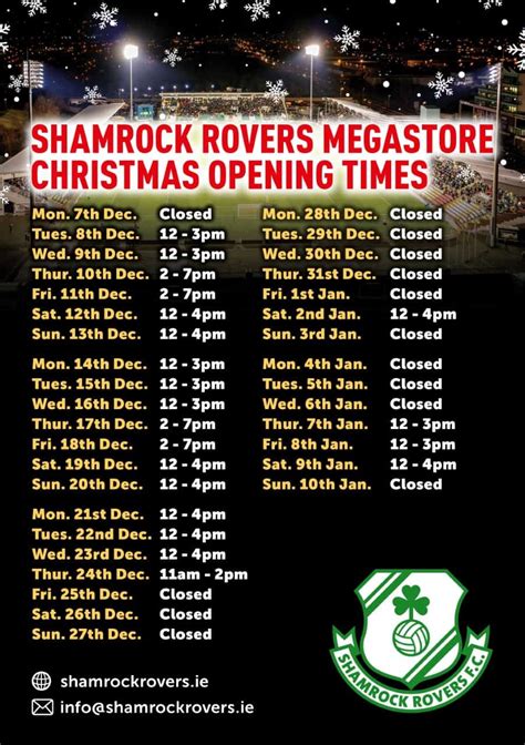 shamrock rovers shop opening times