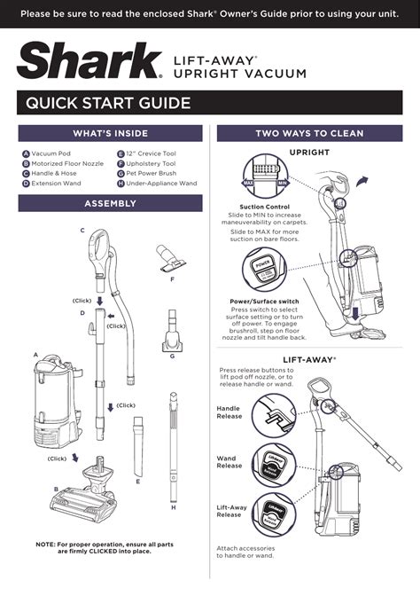 Shark Vacuum Cleaner Operating Instructions