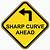 sharp curve ahead road sign