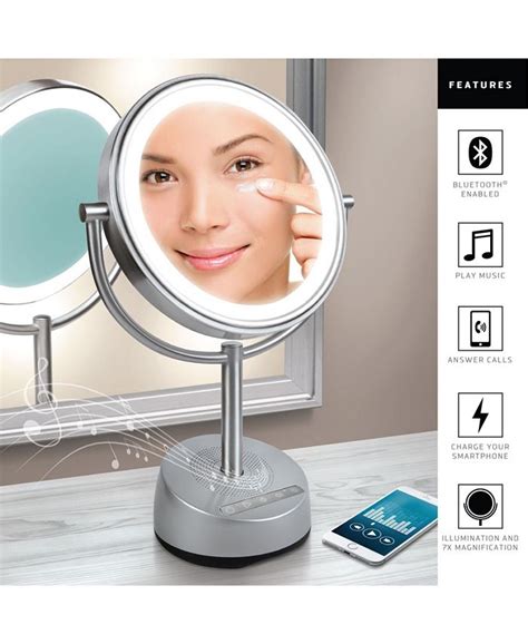 Sharper Image Vanity Mirror Round Led With Speaker Bluetooth
