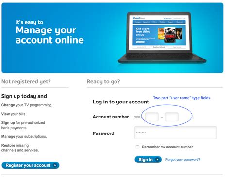 shaw direct satellite tv login
