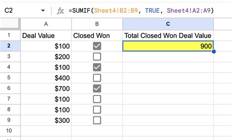 Sheets Checkbox Formula