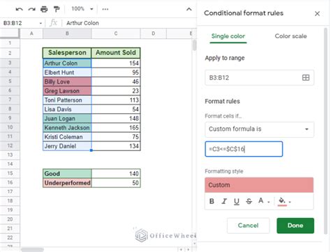 Sheets Conditional Formatting Based On Other Cells
