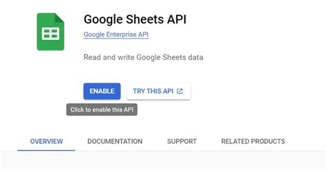 Sheets Enable Api