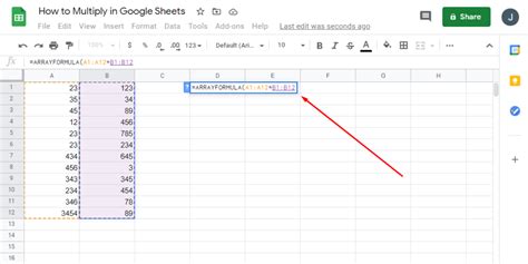 Sheets Multiply Formula