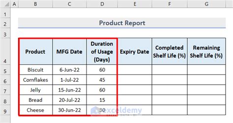 Shelf Life Calculation In Excel