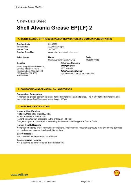 Shell Alvania 2 Grease Data Sheet