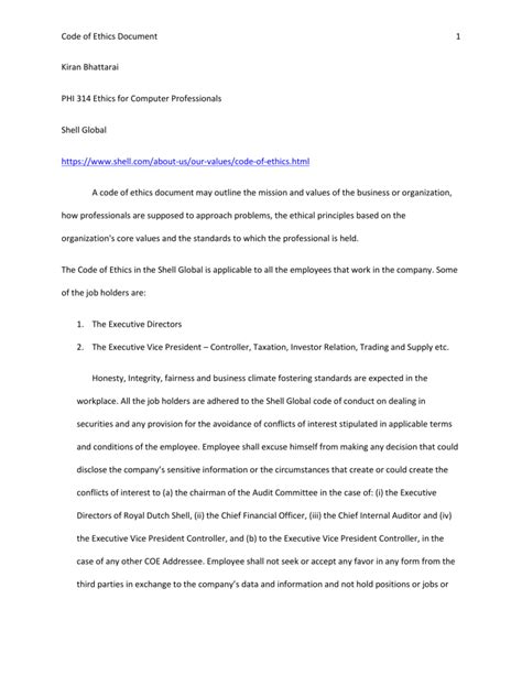 Shell Code Of Ethics