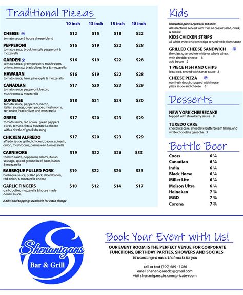 Shenanigans Menu Kauai