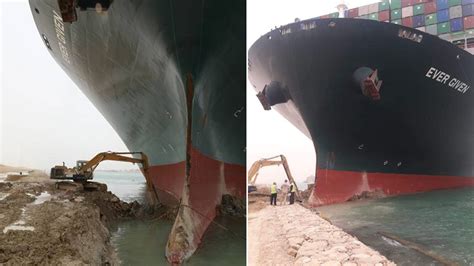 shipping boat stuck in canal