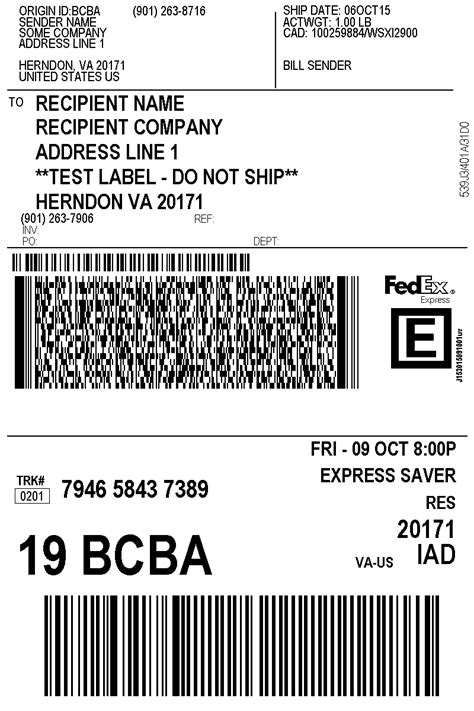 Shipping Label Template Fedex