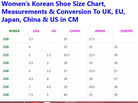 shoe size 8 uk to korea