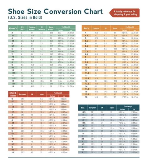 Shoe Size Conversion Chart Width
