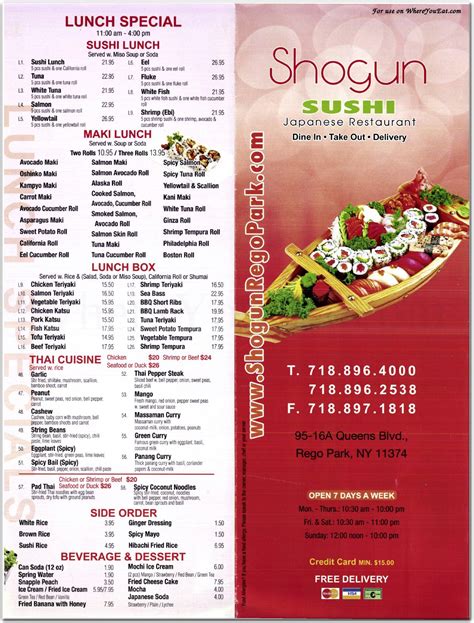 shogun sushi & hibachi grill menu