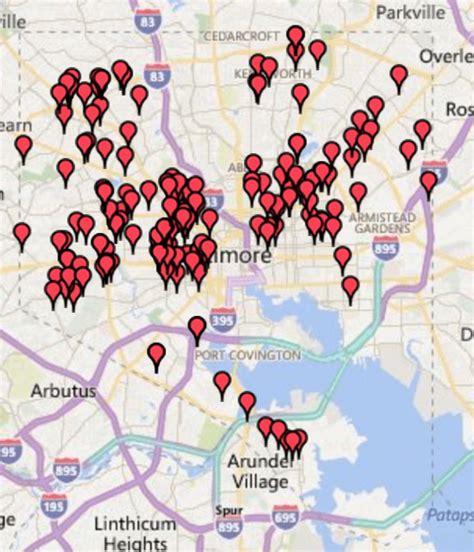 shootings in baltimore this week map