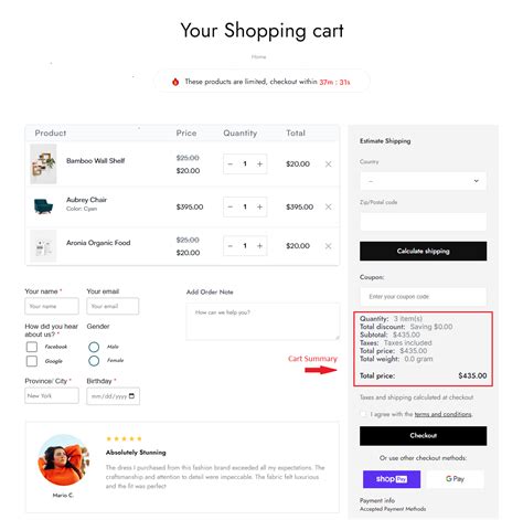 shopify shopping cart options