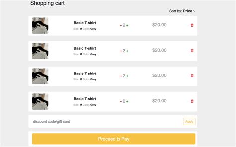 Shopping Cart Example Code