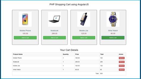 Shopping Cart Using Angular Js