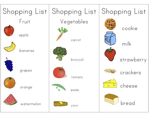 shopping list for kids pdf