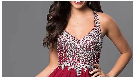 Short Maroon Dresses For Prom 2015 Burgundy Satin Lace Party Long