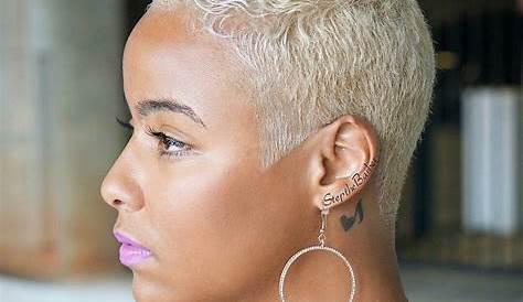 Short tapered platinum hair on black women 