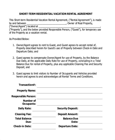 Sample Short Term Rental Agreement 8+ Free Documents In PDF, Word