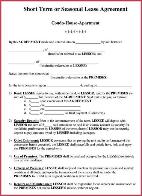 ShortTerm Rental Agreement [Word & PDF] Legal Templates