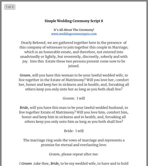 Sample Catholic Short Wedding Ceremony Script