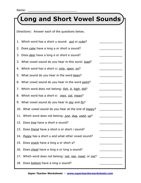 short and long vowels worksheets for grade 3