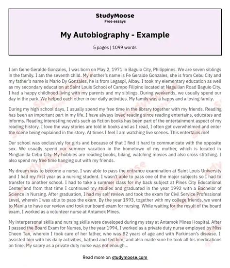 short autobiography example about self for students