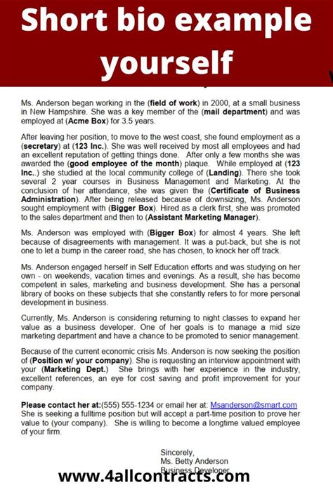 Short Bio Example Yourself Pdf