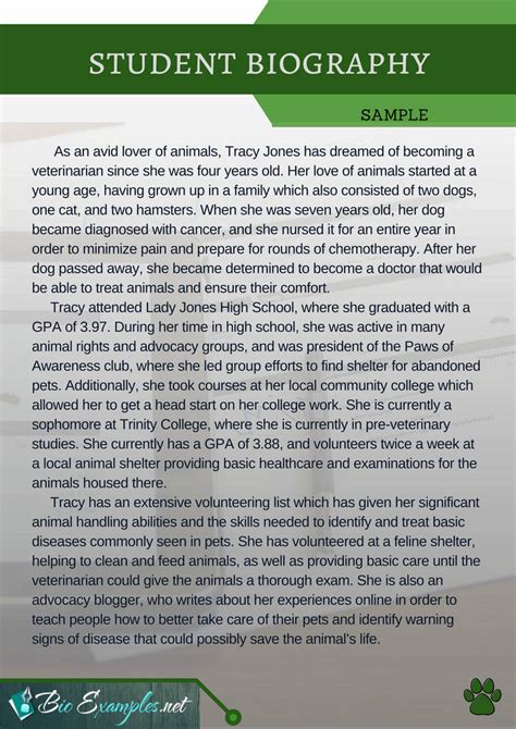 short biography example for students