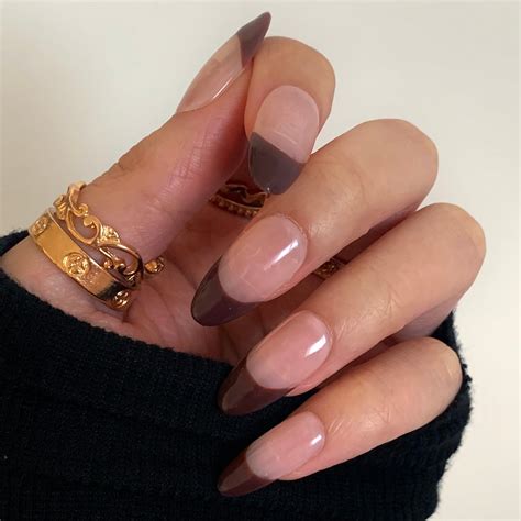 Coffin Shaped Brown French Tip Nails goldencarpet