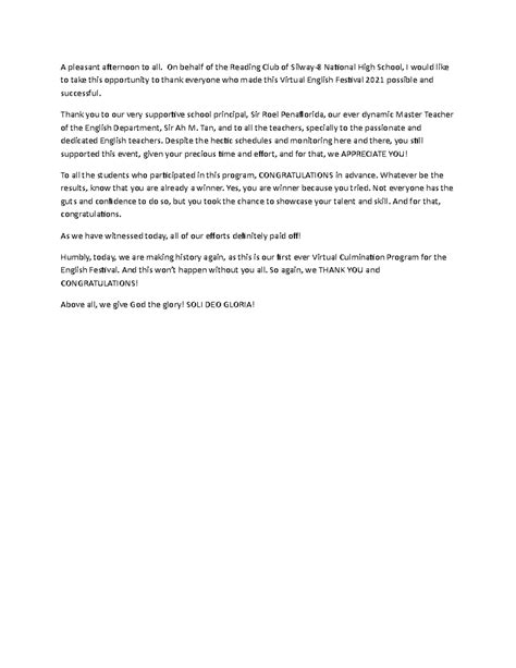 short closing remarks for program in school