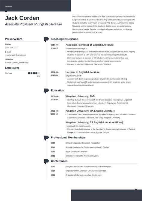 short cv example academic