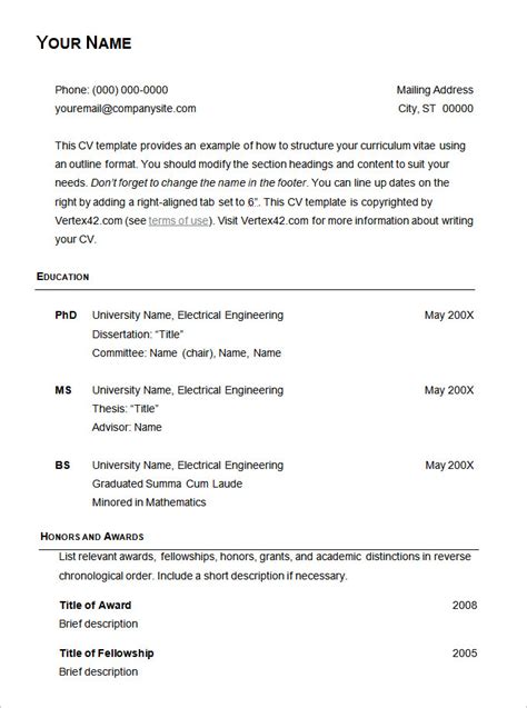 short cv example pdf
