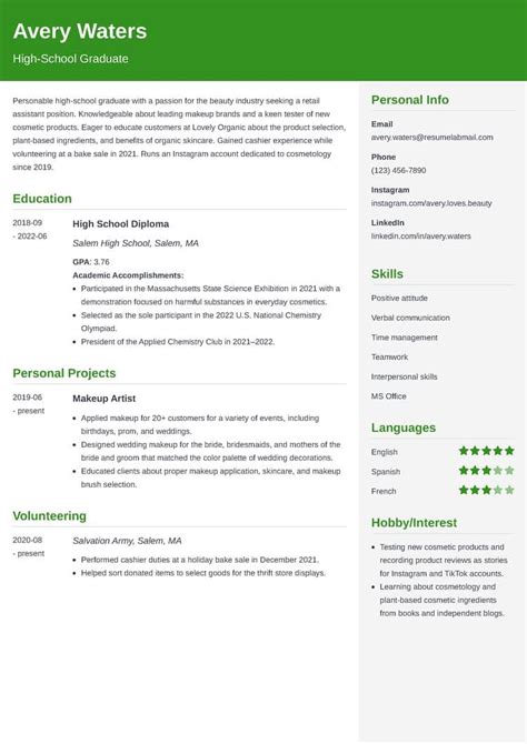 short cv example with no experience