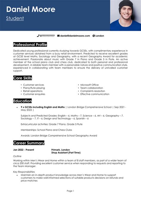 short cv examples for students