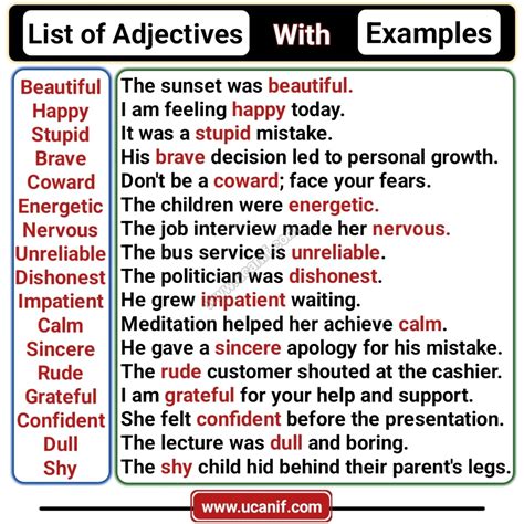 short definition of adjective with example
