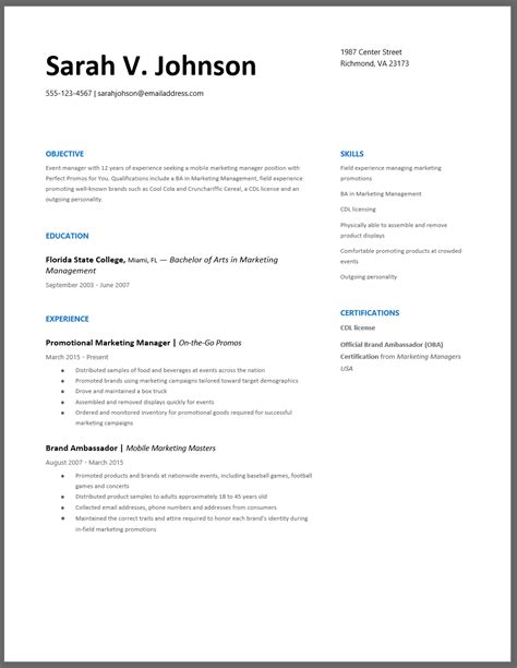 short description example for resume