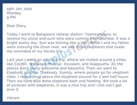 short diary writing examples